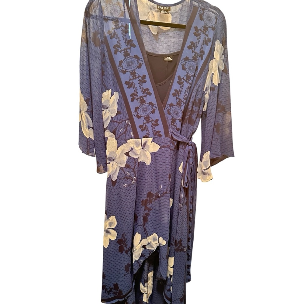 Blue Floral Kimono-Style Dress – Size 14